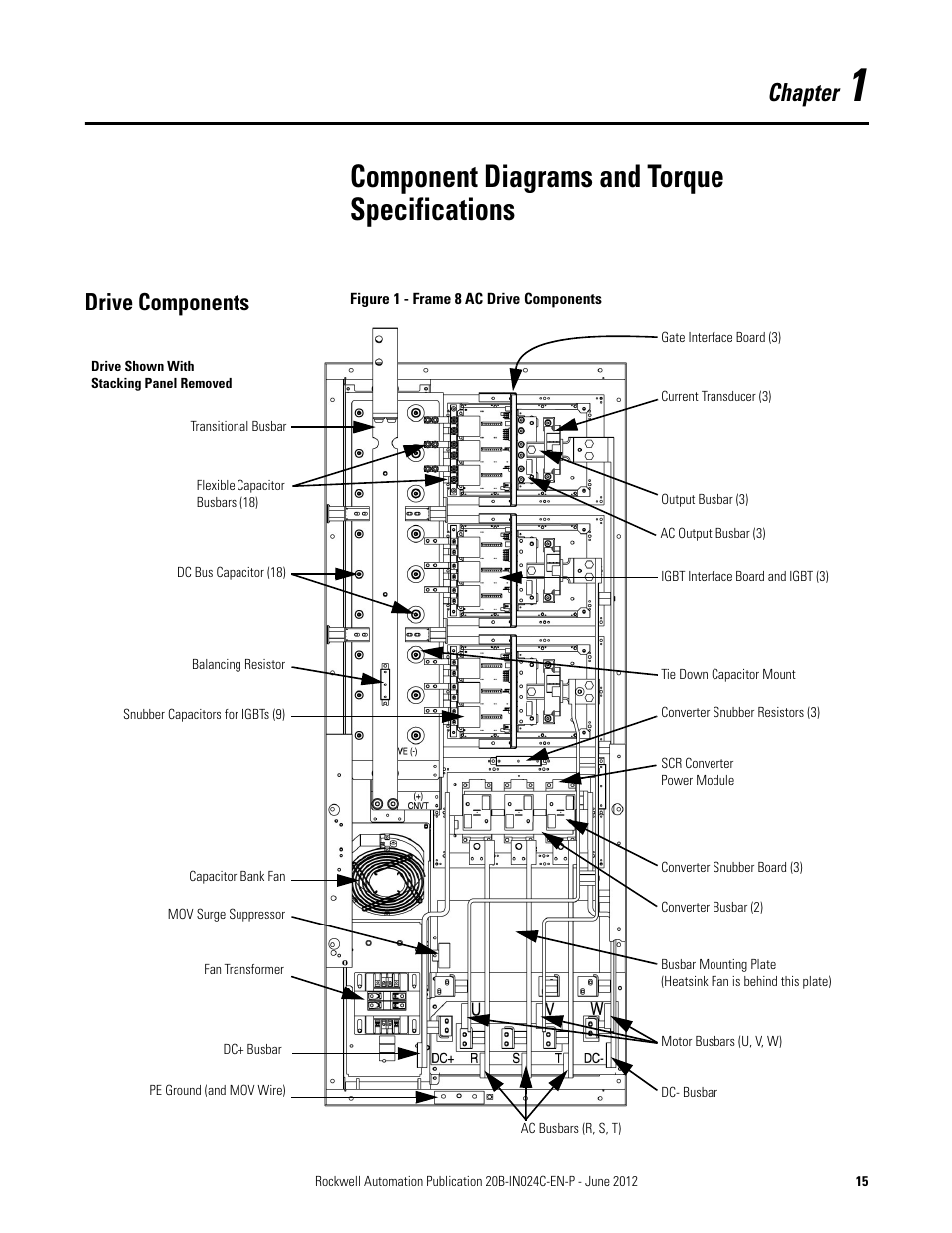 1 - component diagrams and torque specifications, Drive components, Chapter 1 | Component diagrams and torque specifications, Chapter | Rockwell Automation 20B PowerFlex 700 Drive Components Replacement - Frame 8 User Manual | Page 15 / 76