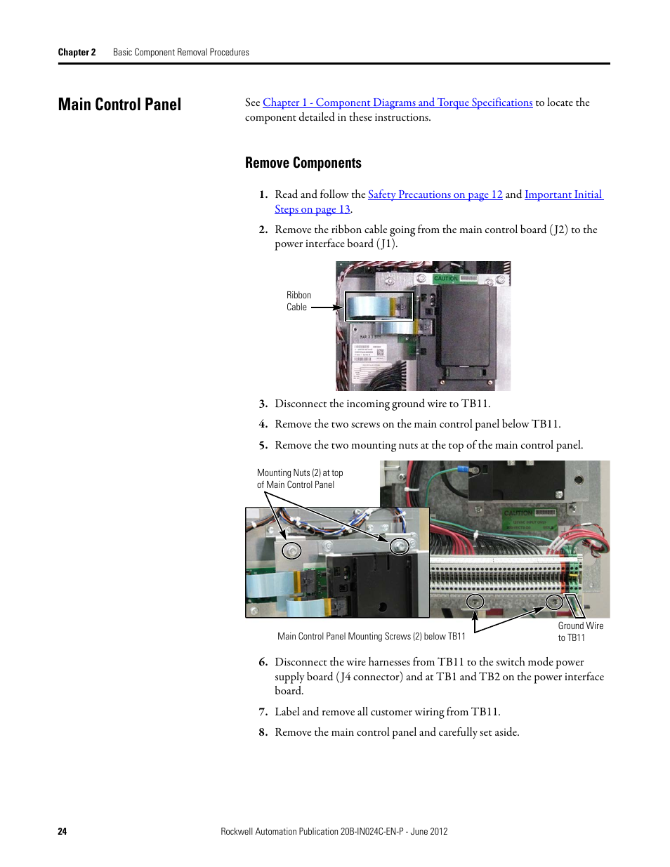 Main control panel, Remove components | Rockwell Automation 20B PowerFlex 700 Drive Components Replacement - Frame 8 User Manual | Page 24 / 76