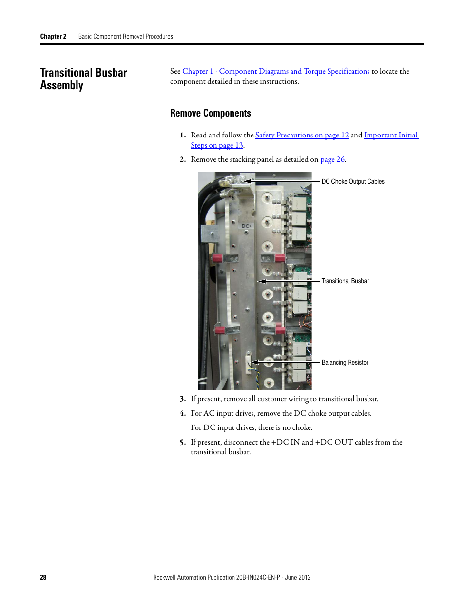 Transitional busbar assembly, Remove components | Rockwell Automation 20B PowerFlex 700 Drive Components Replacement - Frame 8 User Manual | Page 28 / 76