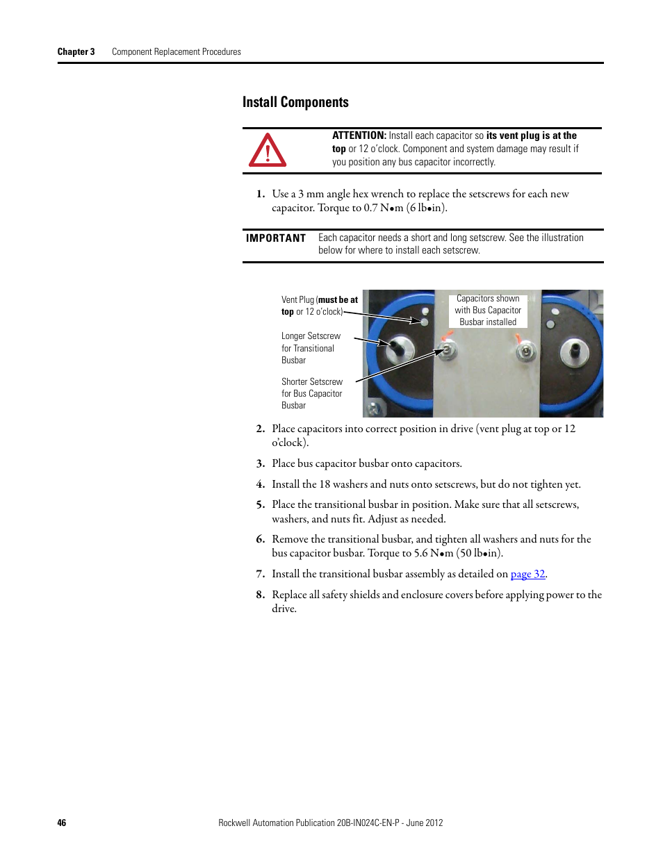 Install components | Rockwell Automation 20B PowerFlex 700 Drive Components Replacement - Frame 8 User Manual | Page 46 / 76