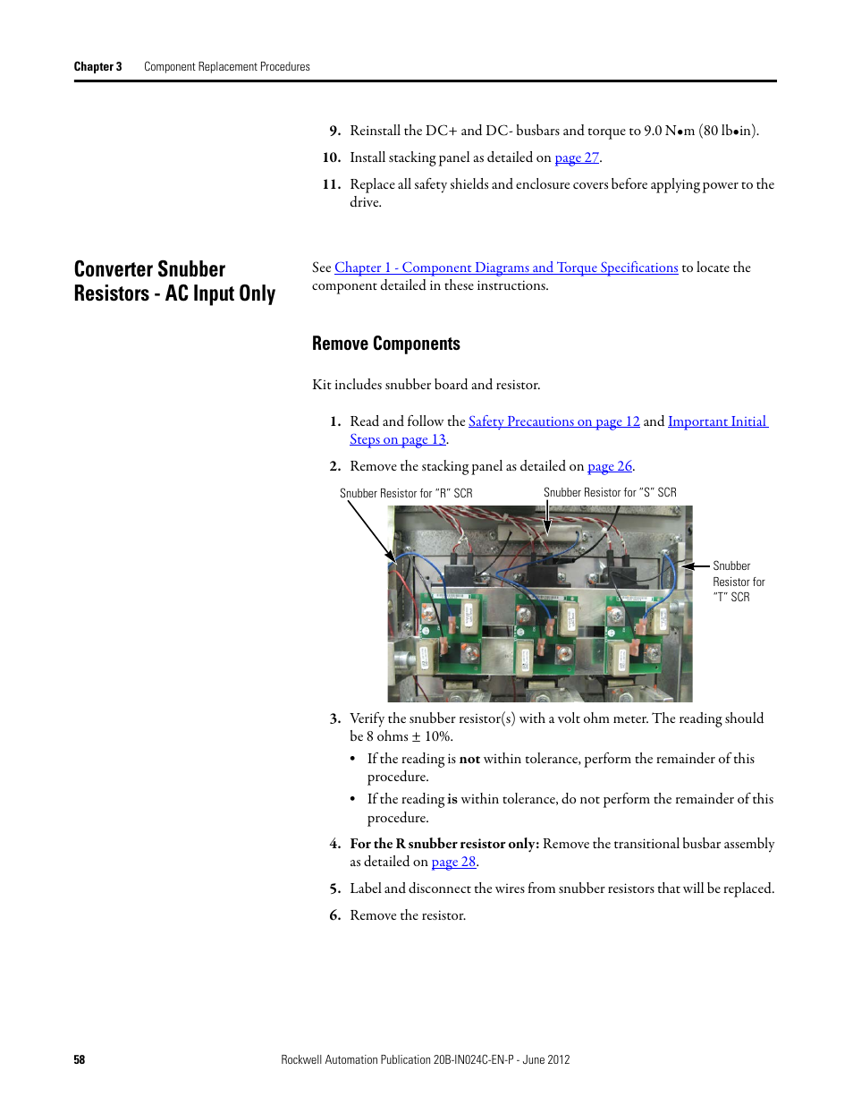 Converter snubber resistors - ac input only, Remove components | Rockwell Automation 20B PowerFlex 700 Drive Components Replacement - Frame 8 User Manual | Page 58 / 76