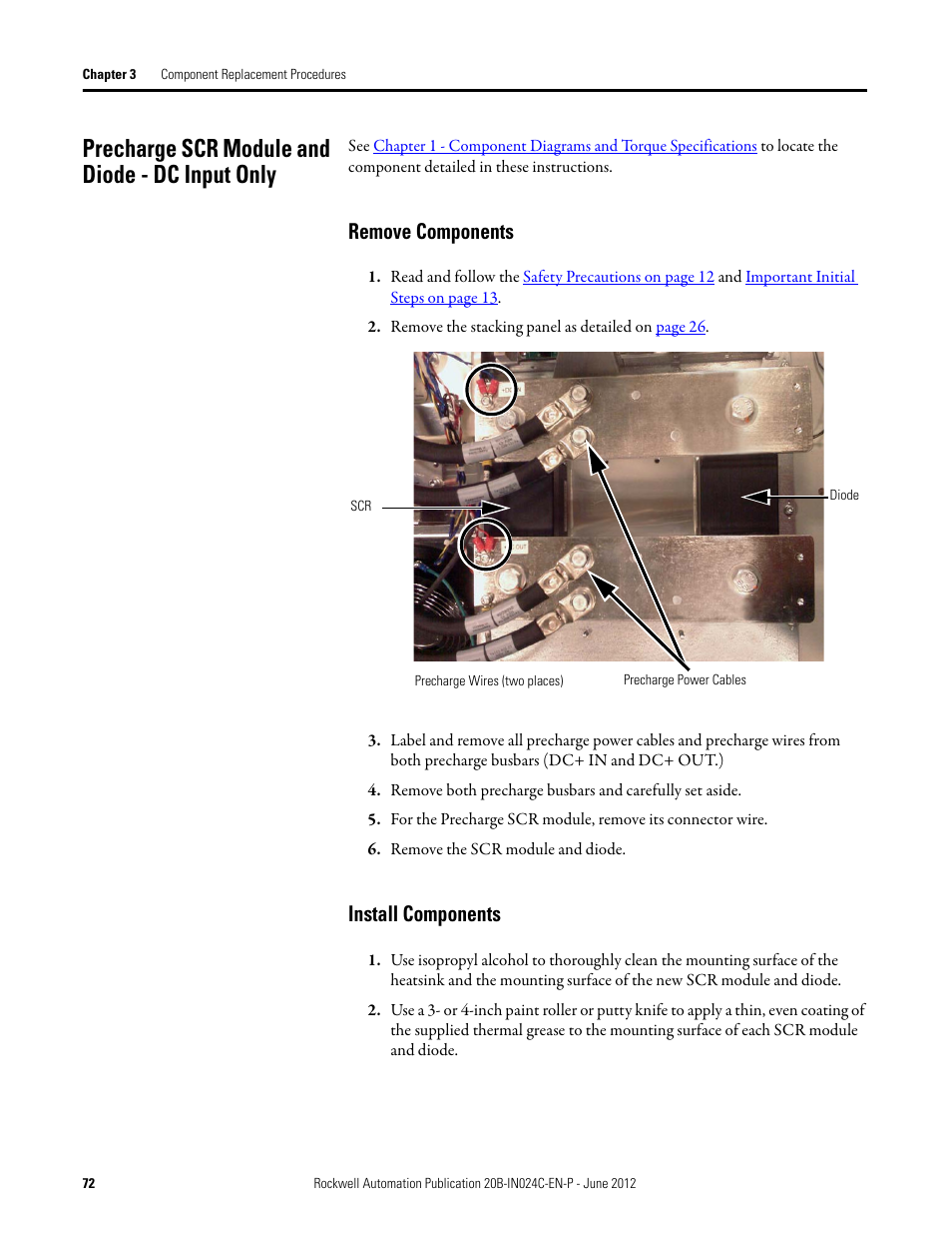 Precharge scr module and diode - dc input only, Remove components, Install components | Remove components install components | Rockwell Automation 20B PowerFlex 700 Drive Components Replacement - Frame 8 User Manual | Page 72 / 76