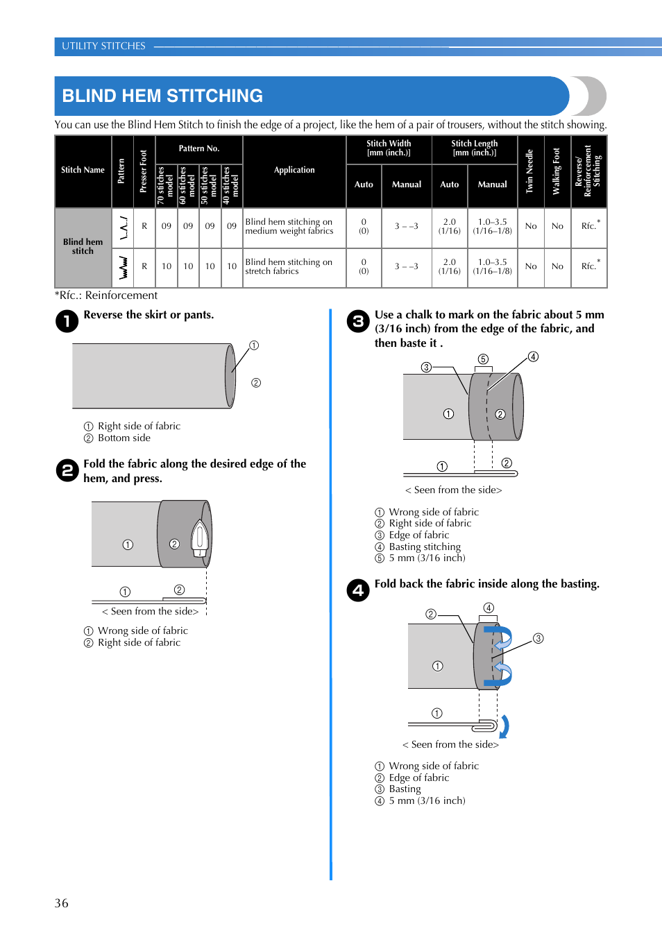 Blind hem stitching | Brother MS-4 User Manual | Page 38 / 72