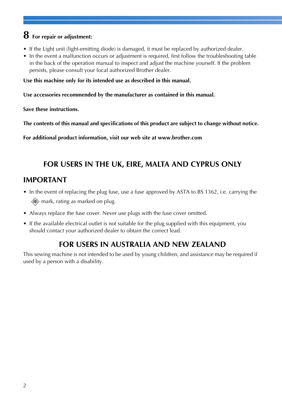 For users in australia and new zealand | Brother MS-4 User Manual | Page 4 / 72