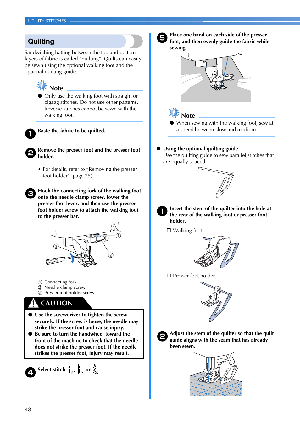 Quilting, Caution | Brother MS-4 User Manual | Page 50 / 72