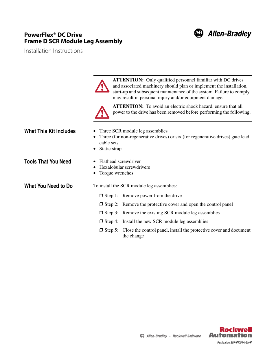 Rockwell Automation 20P PowerFlex DC Drive - Frame D SCR Module Leg Assembly User Manual | 10 pages