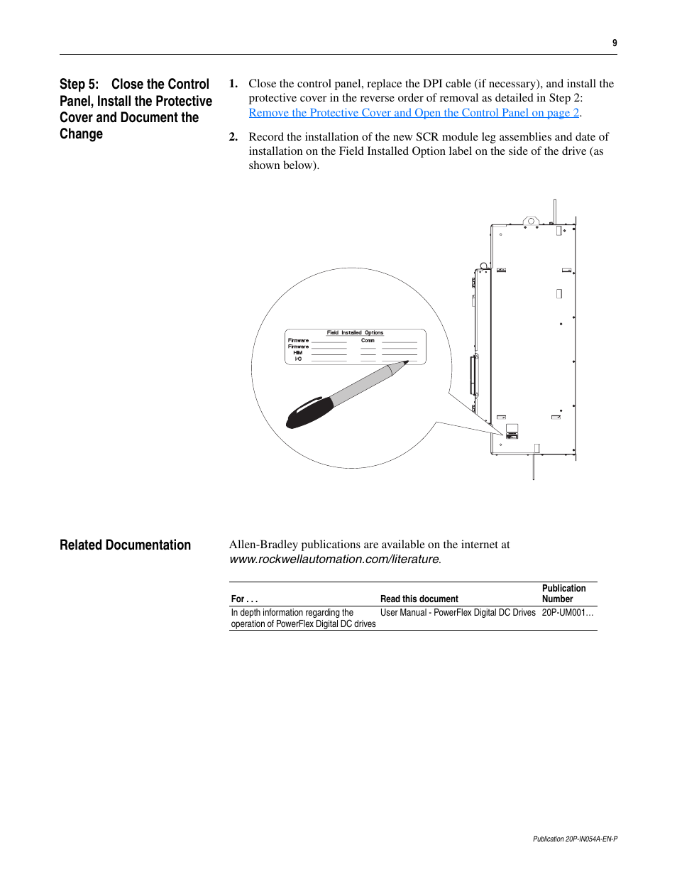 Related documentation | Rockwell Automation 20P PowerFlex DC Drive - Frame D SCR Module Leg Assembly User Manual | Page 9 / 10