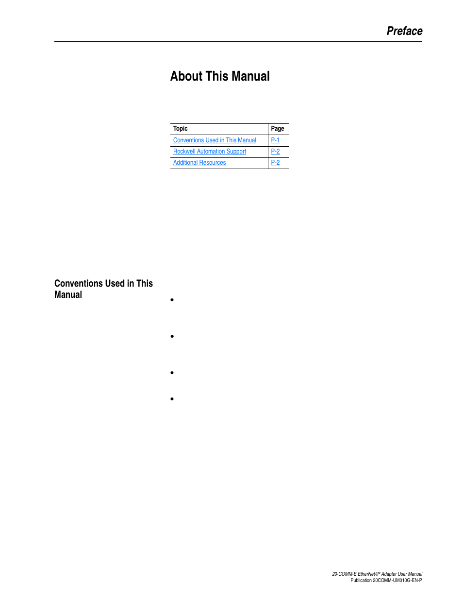 Preface, About this manual, Conventions used in this manual | Rockwell Automation 20-COMM-E PowerFlex EtherNet/IP Adapter User Manual | Page 11 / 296