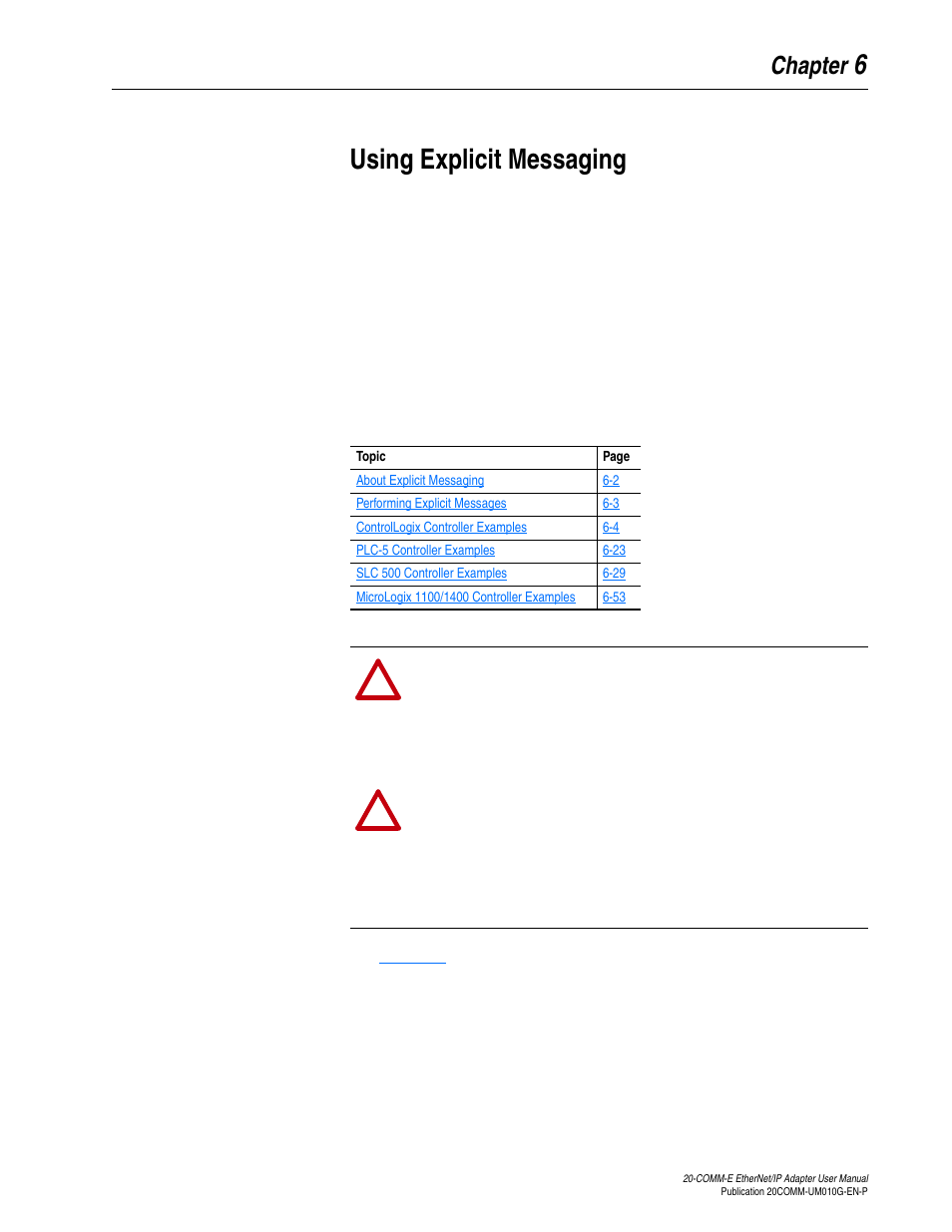 Chapter 6, Using explicit messaging, Using explicit | Messaging | Rockwell Automation 20-COMM-E PowerFlex EtherNet/IP Adapter User Manual | Page 127 / 296