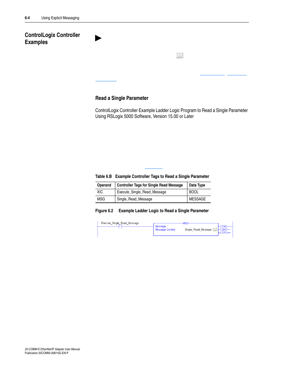 Controllogix controller examples, Read a single parameter, Controllogix controller examples -4 | Rockwell Automation 20-COMM-E PowerFlex EtherNet/IP Adapter User Manual | Page 130 / 296