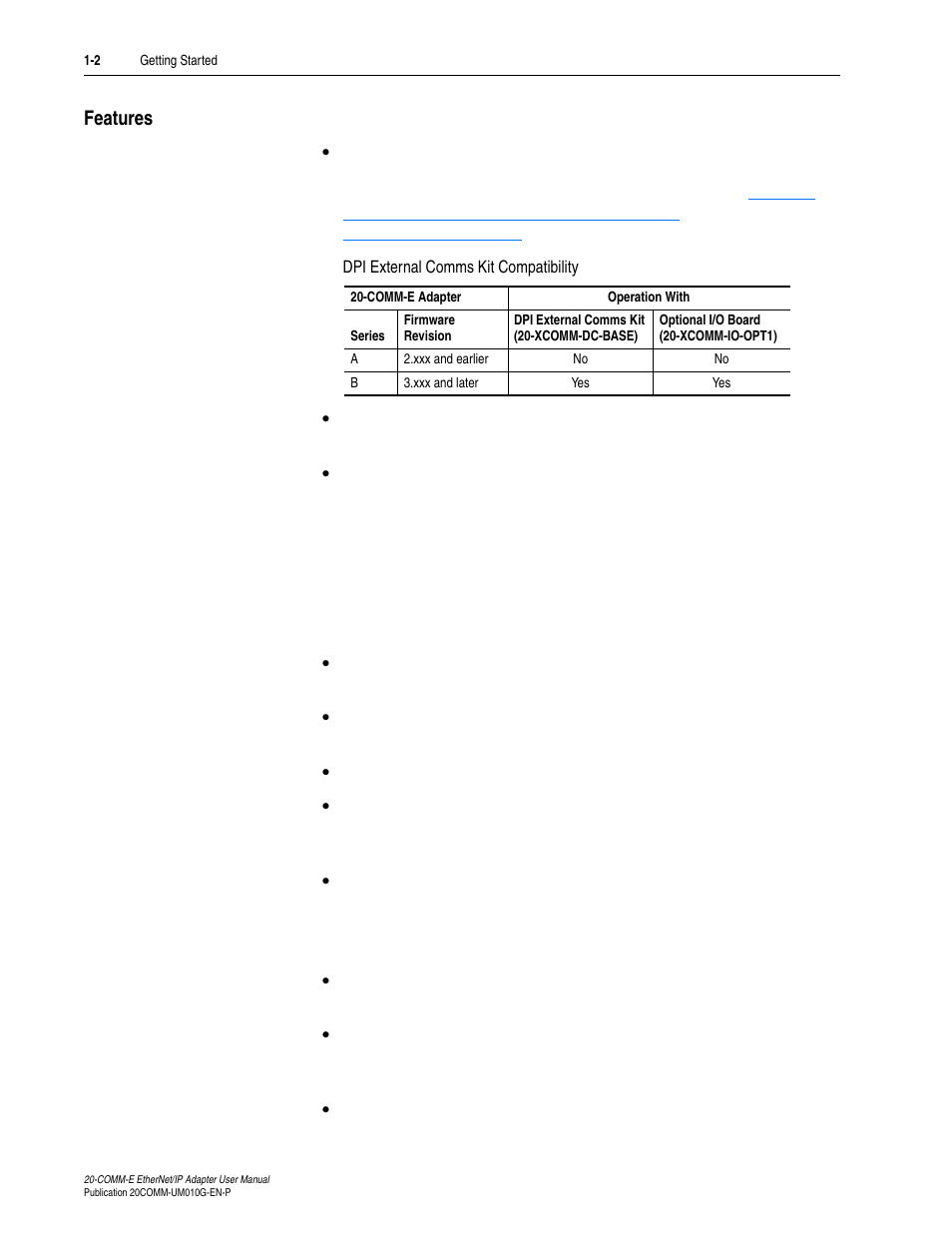 Features, Features -2 | Rockwell Automation 20-COMM-E PowerFlex EtherNet/IP Adapter User Manual | Page 16 / 296