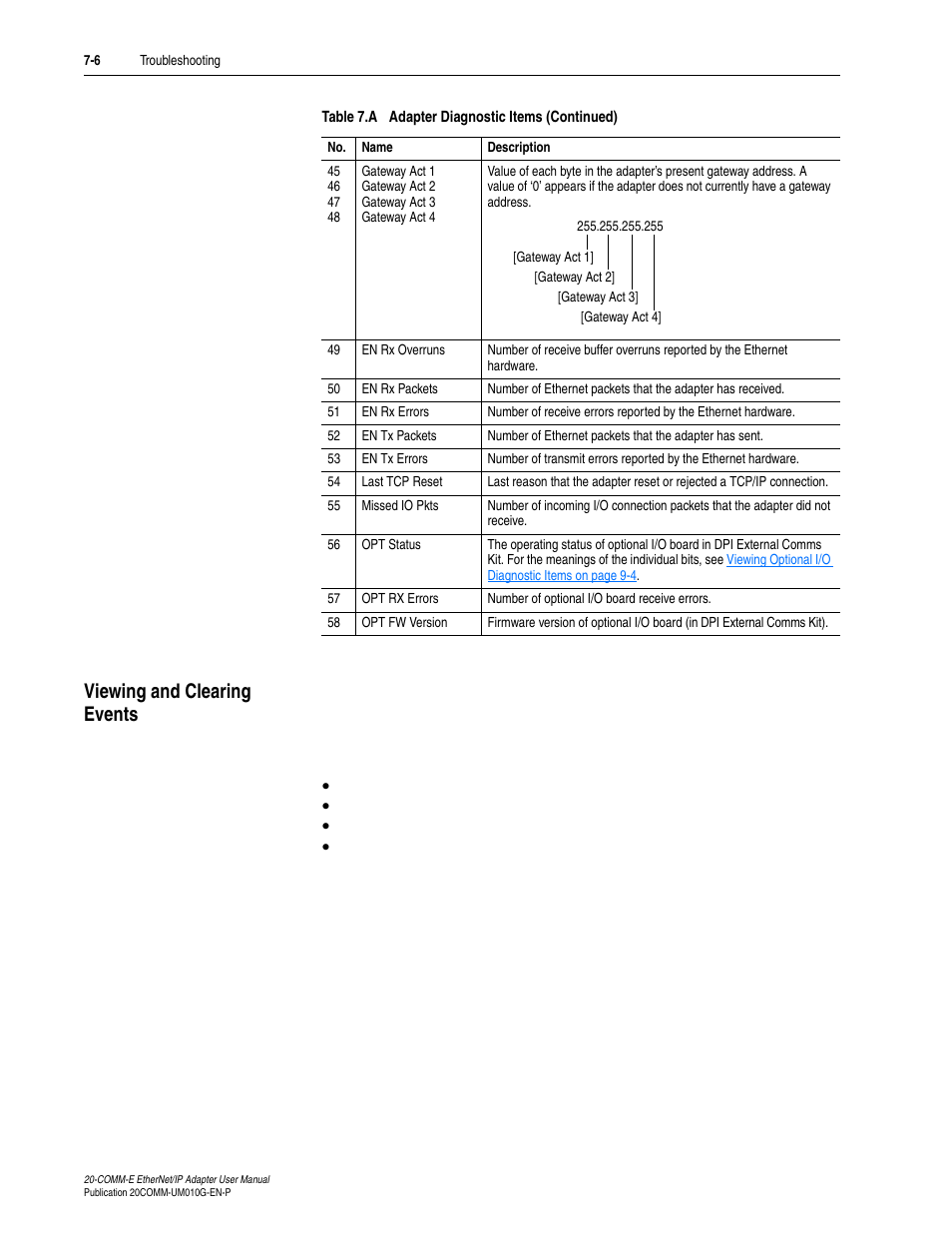 Viewing and clearing events, Viewing and clearing events -6 | Rockwell Automation 20-COMM-E PowerFlex EtherNet/IP Adapter User Manual | Page 206 / 296