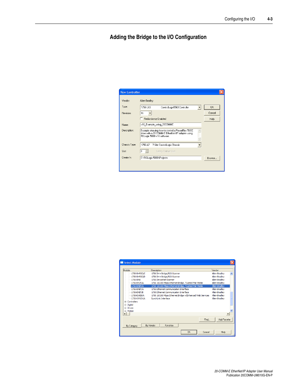 Adding the bridge to the i/o configuration | Rockwell Automation 20-COMM-E PowerFlex EtherNet/IP Adapter User Manual | Page 49 / 296