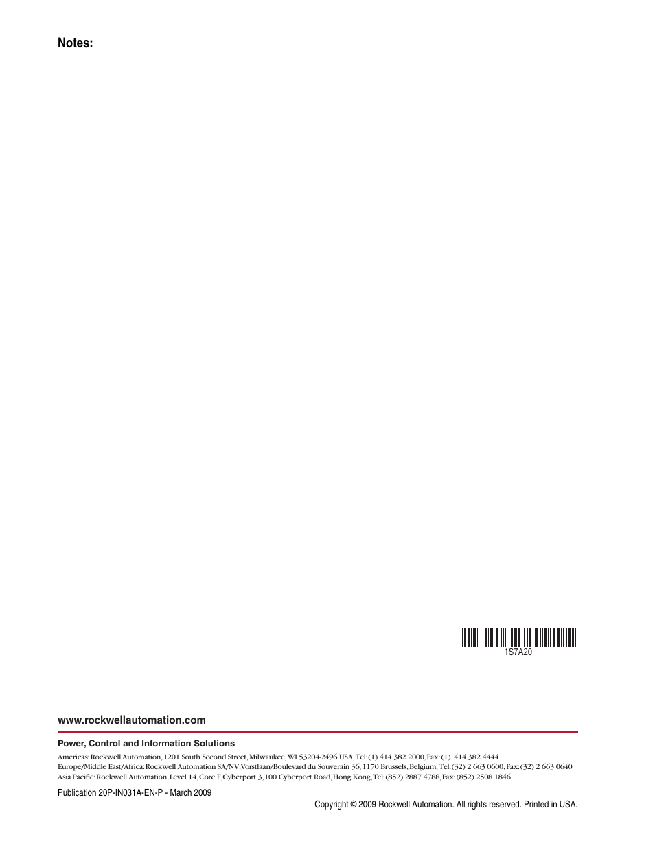 Pub. no. - date | Rockwell Automation 20P PowerFlex DC Drive - Frame C Cooling Fan User Manual | Page 10 / 10