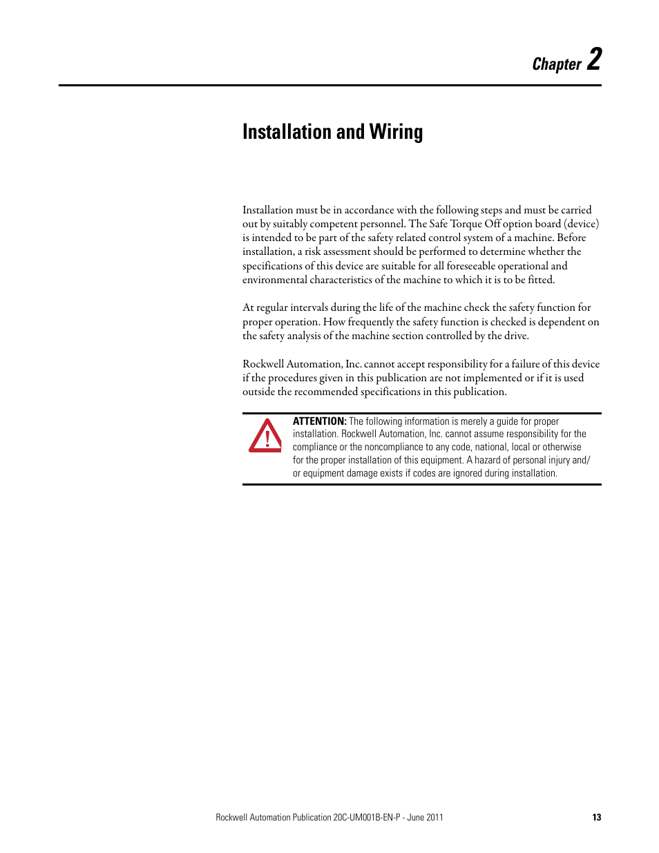 2 - installation and wiring, Chapter 2, Installation and wiring | Rockwell Automation 20C-DG01 PowerFlex 700H AC Drive Safe Torque Off Option User Manual | Page 13 / 28