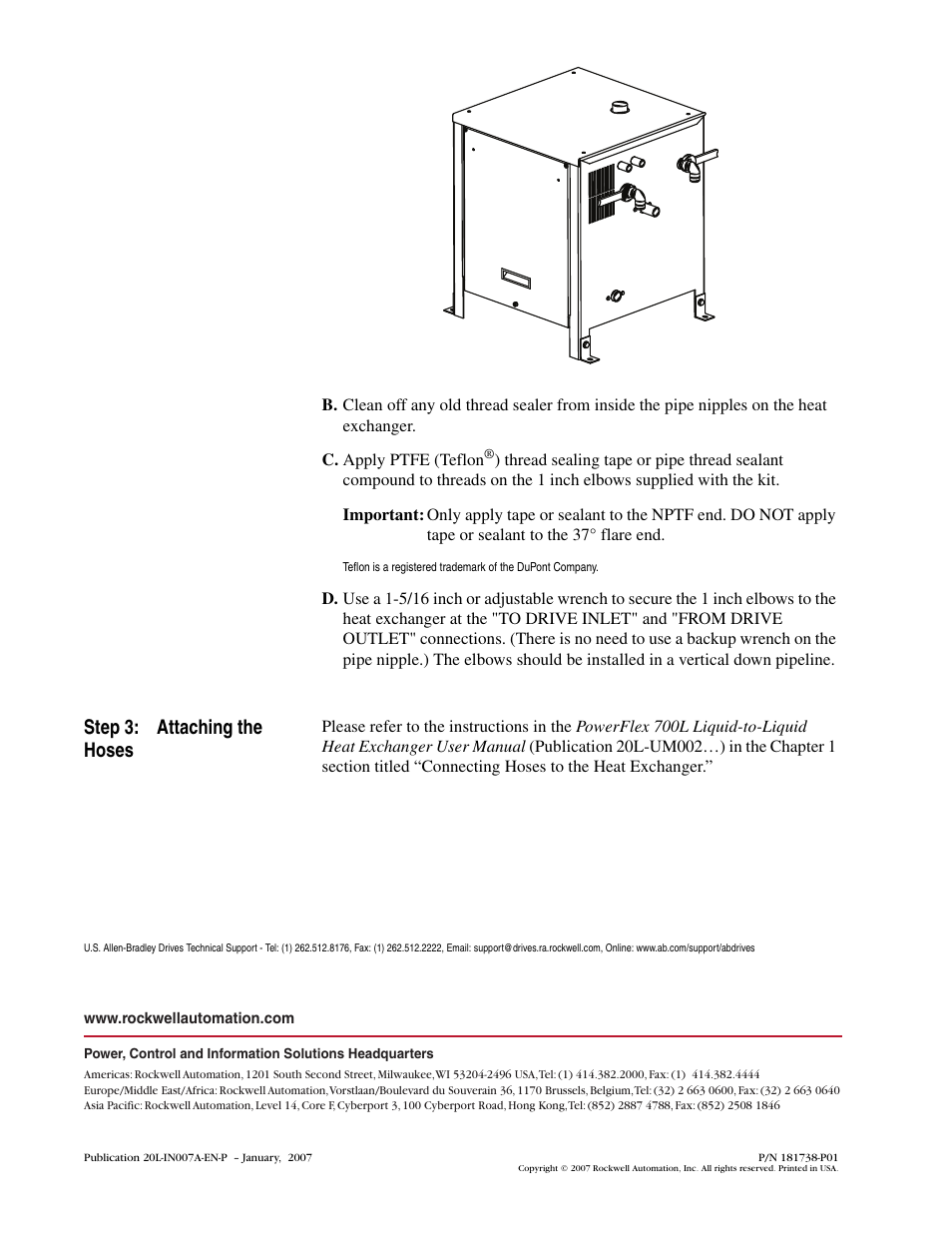 Step 3: attaching the hoses | Rockwell Automation 20L PowerFlex 700L Drive Cooling Loop Hose Kit User Manual | Page 2 / 2