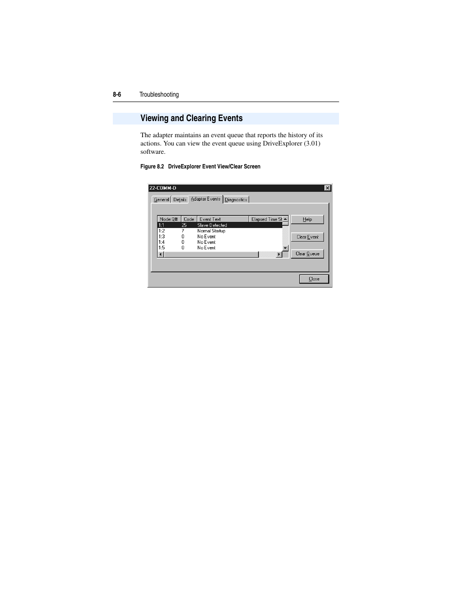 Viewing and clearing events, Viewing and clearing events -6 | Rockwell Automation 22-COMM-D DeviceNet Adapter User Manual | Page 100 / 140