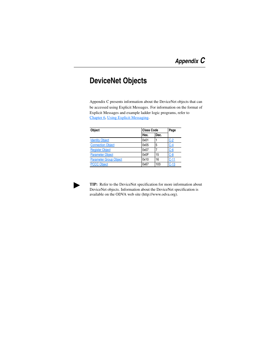 Appendix c, Devicenet objects, Devicenet | Objects, Cdevicenet objects, Appendix | Rockwell Automation 22-COMM-D DeviceNet Adapter User Manual | Page 109 / 140