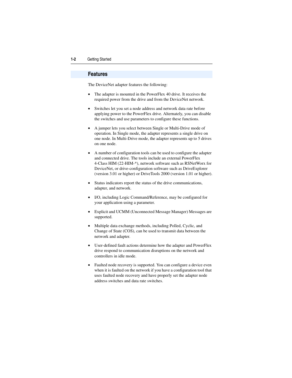 Features, Features -2 | Rockwell Automation 22-COMM-D DeviceNet Adapter User Manual | Page 12 / 140