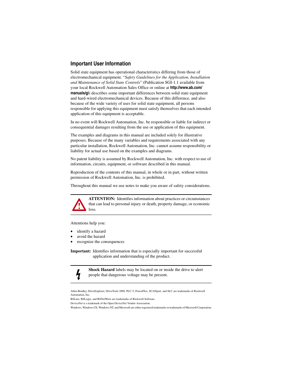 Important user information | Rockwell Automation 22-COMM-D DeviceNet Adapter User Manual | Page 2 / 140