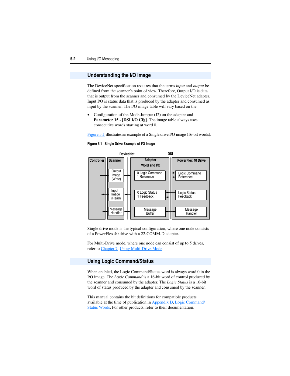 Understanding the i/o image, Using logic command/status | Rockwell Automation 22-COMM-D DeviceNet Adapter User Manual | Page 46 / 140