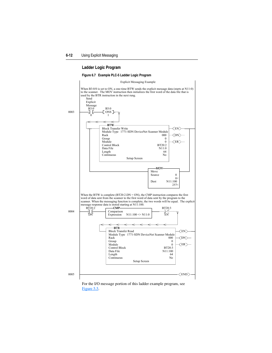 Ladder logic program, 12 using explicit messaging | Rockwell Automation 22-COMM-D DeviceNet Adapter User Manual | Page 68 / 140