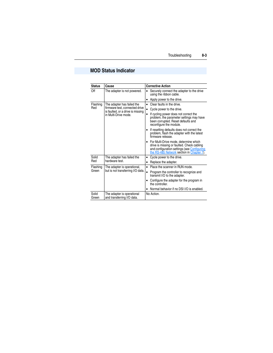 Mod status indicator, Mod status indicator -3 | Rockwell Automation 22-COMM-D DeviceNet Adapter User Manual | Page 97 / 140