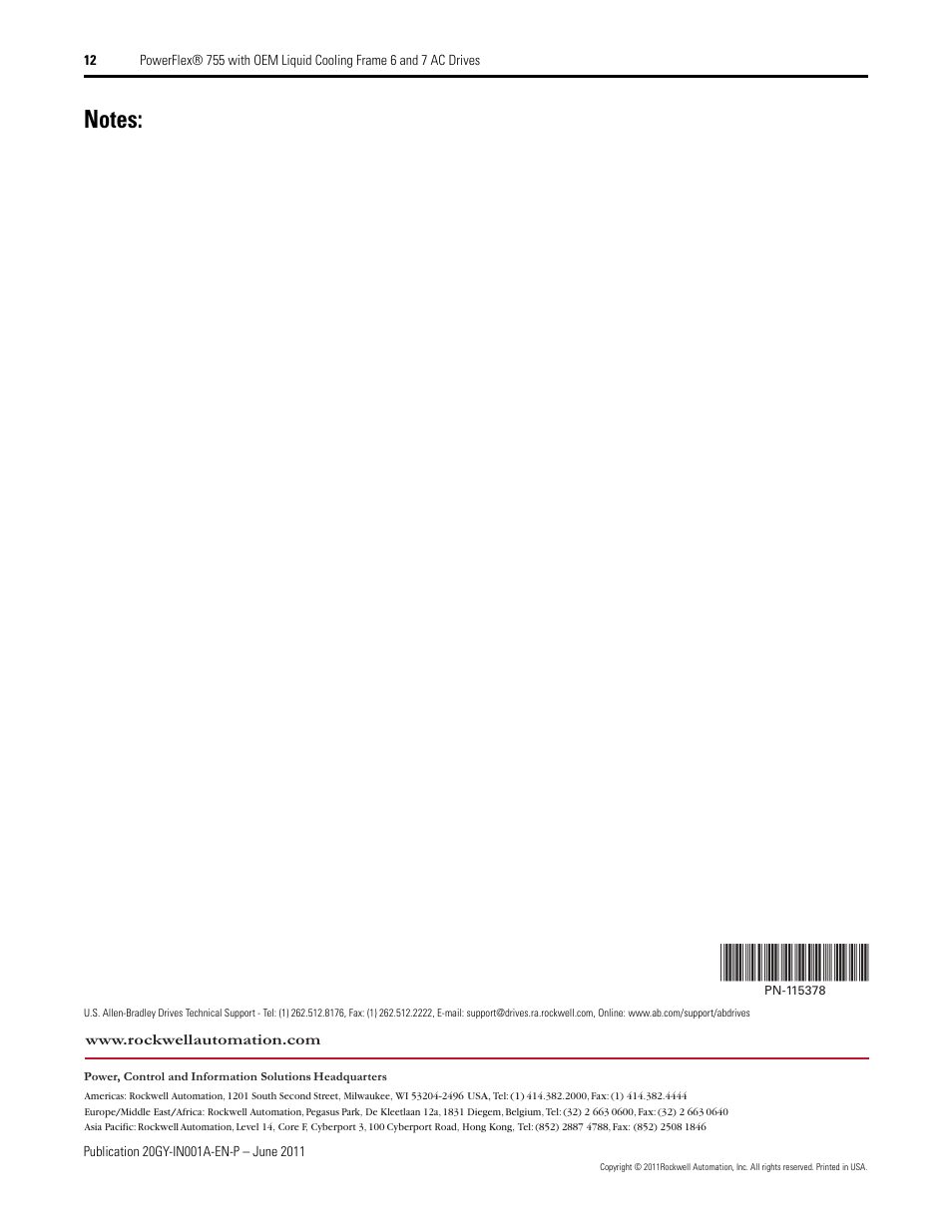 Rockwell Automation 20GY PowerFlex 755 with OEM Liquid Cooling Frame 6 and 7 AC Drives User Manual | Page 12 / 12