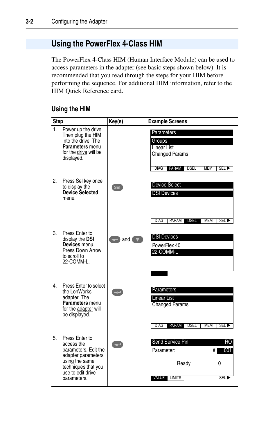 Using the powerflex 4-class him, Using the powerflex 4-class him -2 | Rockwell Automation 22-COMM-L LonWorks Adapter User Manual | Page 24 / 80