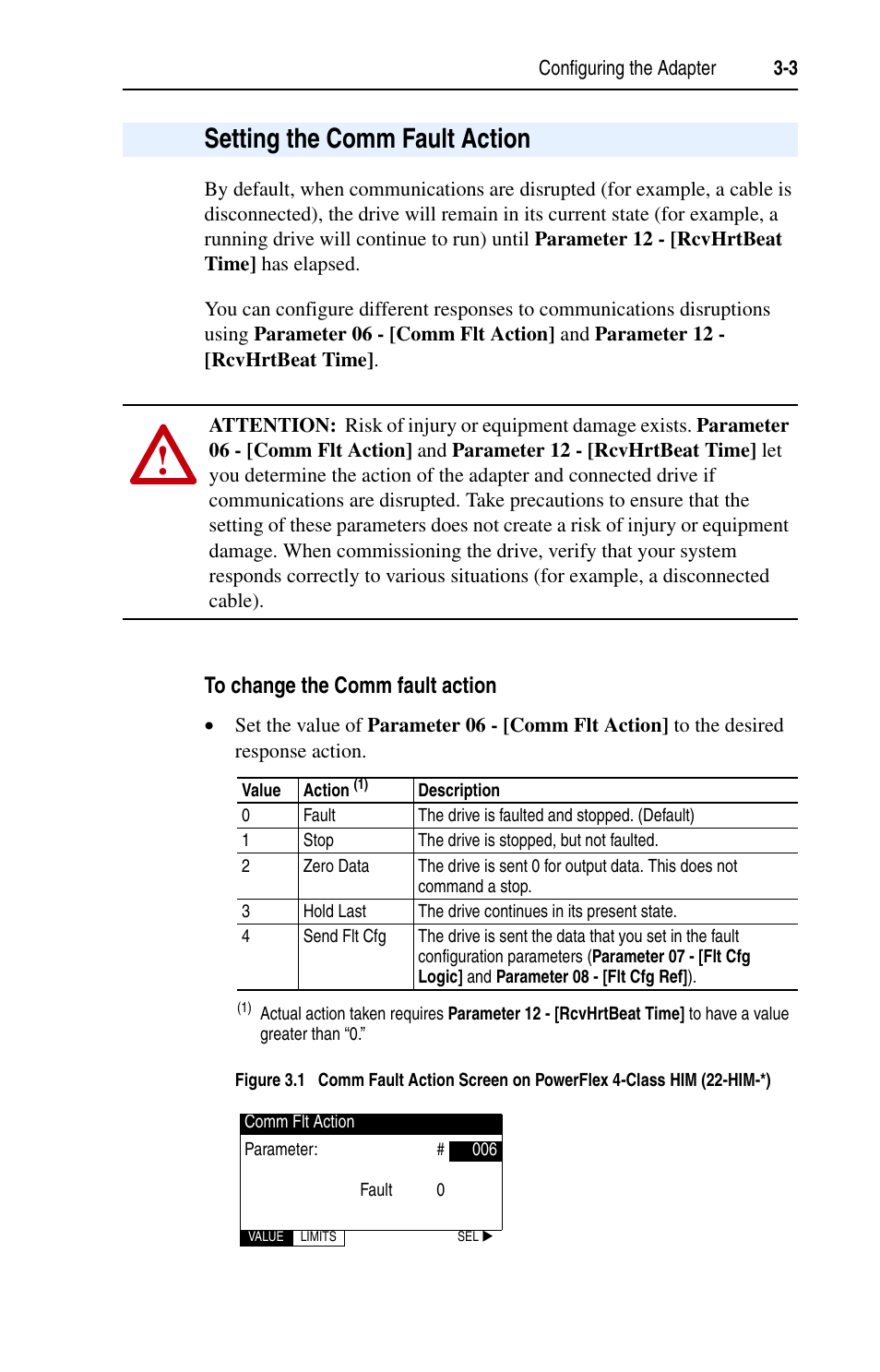 Setting the comm fault action, Setting the comm fault action -3 | Rockwell Automation 22-COMM-L LonWorks Adapter User Manual | Page 25 / 80