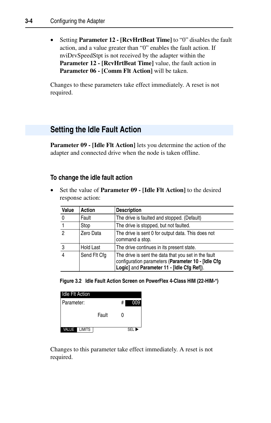 Setting the idle fault action, Setting the idle fault action -4 | Rockwell Automation 22-COMM-L LonWorks Adapter User Manual | Page 26 / 80