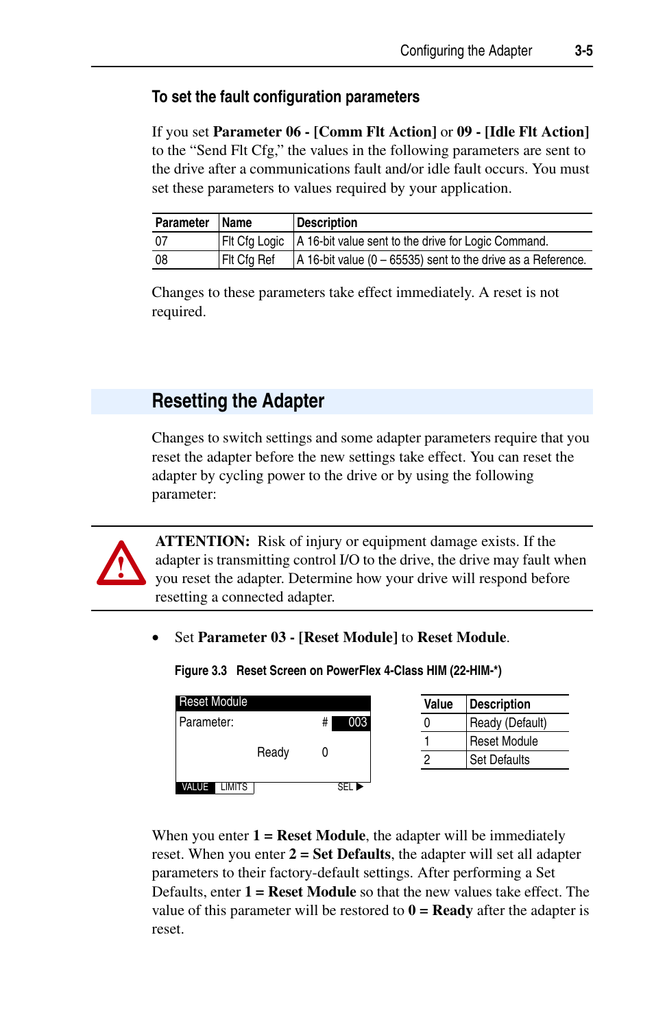 Resetting the adapter, Resetting the adapter -5 | Rockwell Automation 22-COMM-L LonWorks Adapter User Manual | Page 27 / 80