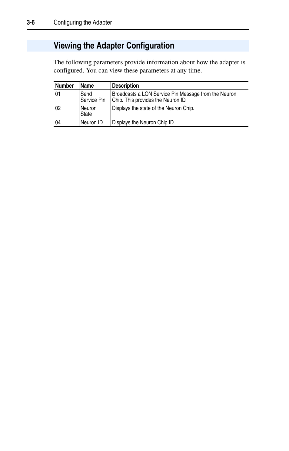 Viewing the adapter configuration, Viewing the adapter configuration -6 | Rockwell Automation 22-COMM-L LonWorks Adapter User Manual | Page 28 / 80