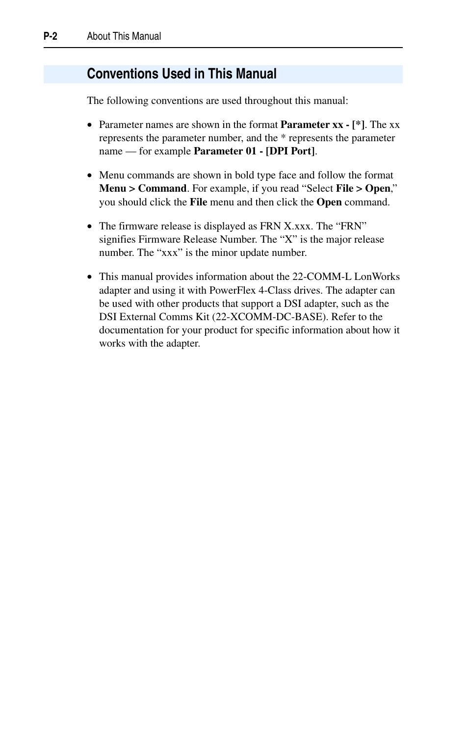 Conventions used in this manual | Rockwell Automation 22-COMM-L LonWorks Adapter User Manual | Page 8 / 80