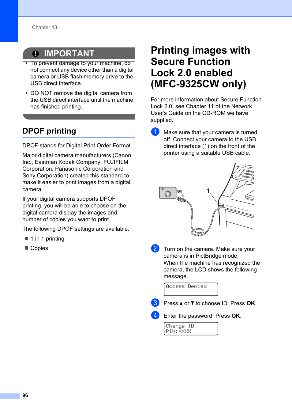 Dpof printing, Important | Brother Fax Machine/Multi-Function Center MFC-9125CN User Manual | Page 112 / 267