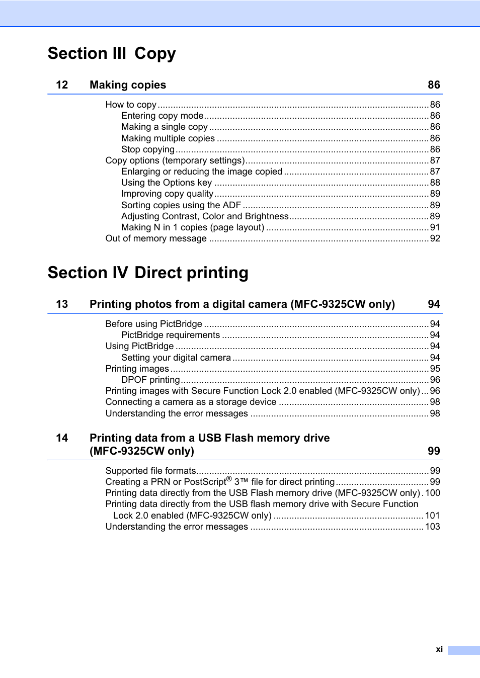 Brother Fax Machine/Multi-Function Center MFC-9125CN User Manual | Page 13 / 267