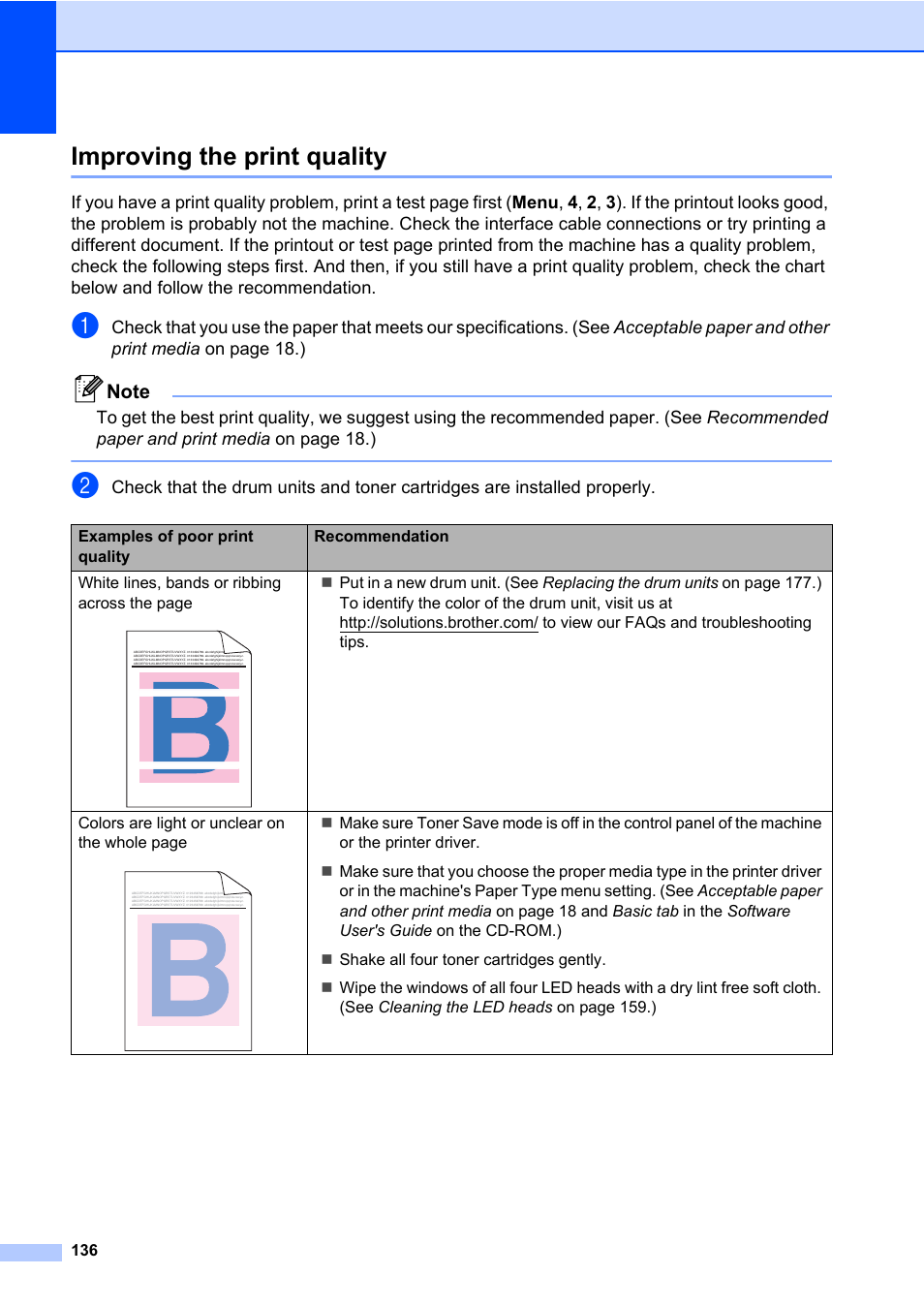 Improving the print quality | Brother Fax Machine/Multi-Function Center MFC-9125CN User Manual | Page 152 / 267