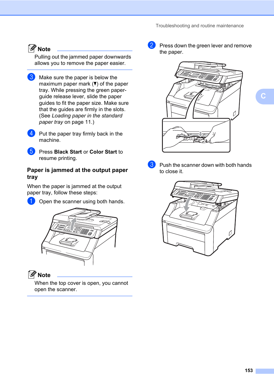Paper is jammed at the output paper tray | Brother Fax Machine/Multi-Function Center MFC-9125CN User Manual | Page 169 / 267