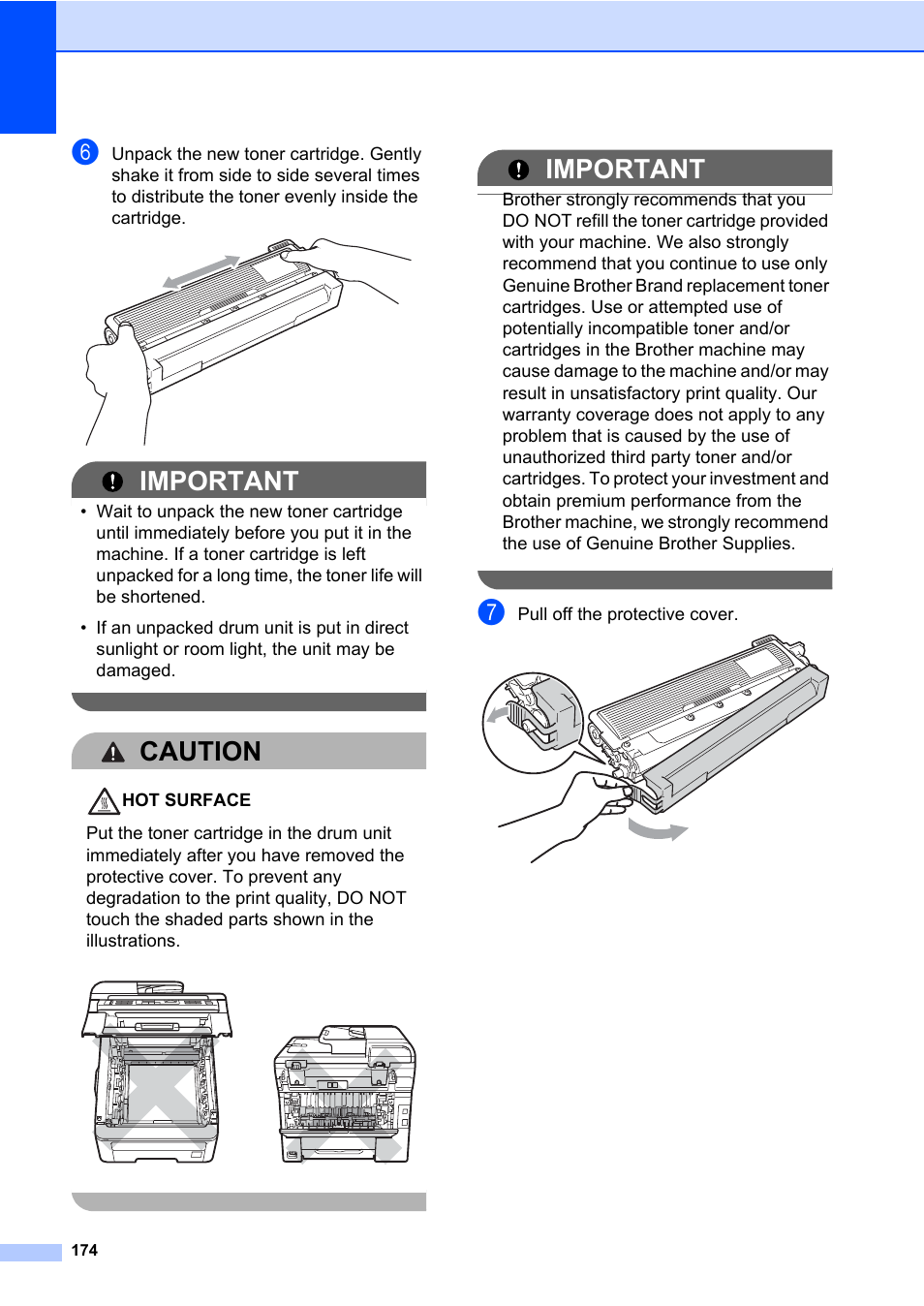 Important, Caution | Brother Fax Machine/Multi-Function Center MFC-9125CN User Manual | Page 190 / 267