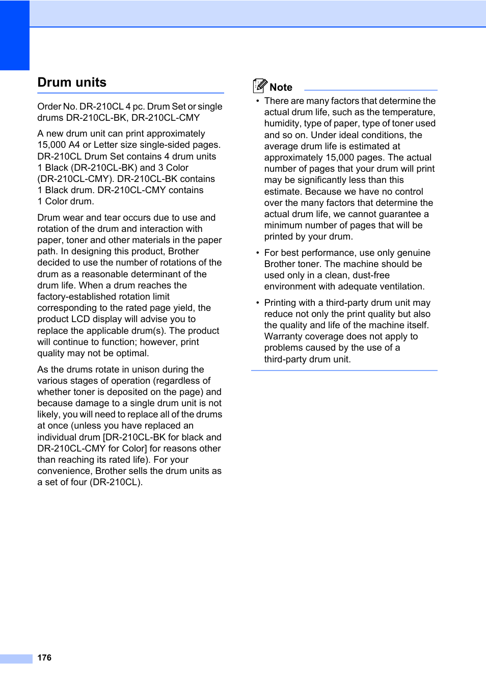 Drum units | Brother Fax Machine/Multi-Function Center MFC-9125CN User Manual | Page 192 / 267