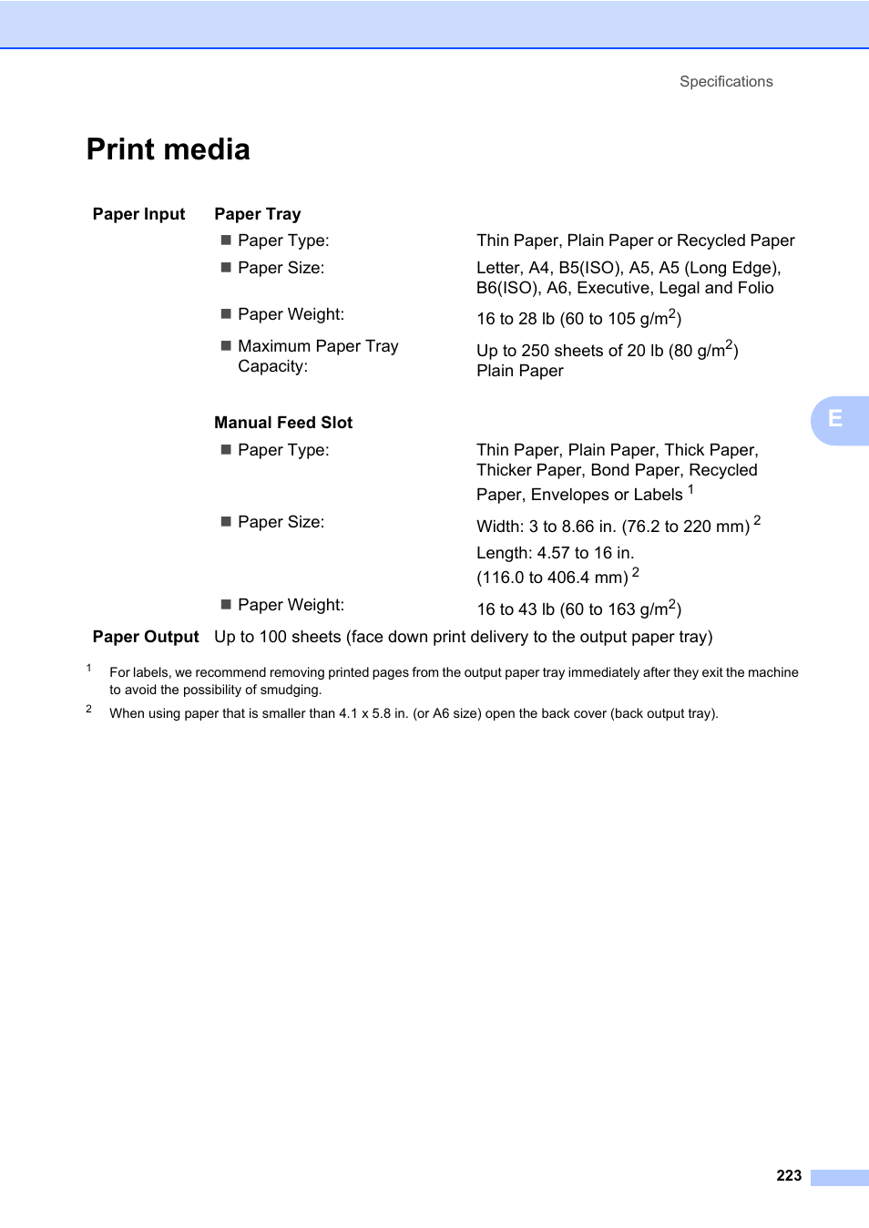 Print media | Brother Fax Machine/Multi-Function Center MFC-9125CN User Manual | Page 239 / 267