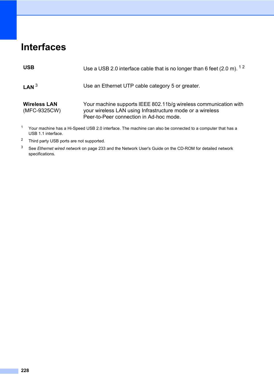 Interfaces | Brother Fax Machine/Multi-Function Center MFC-9125CN User Manual | Page 244 / 267