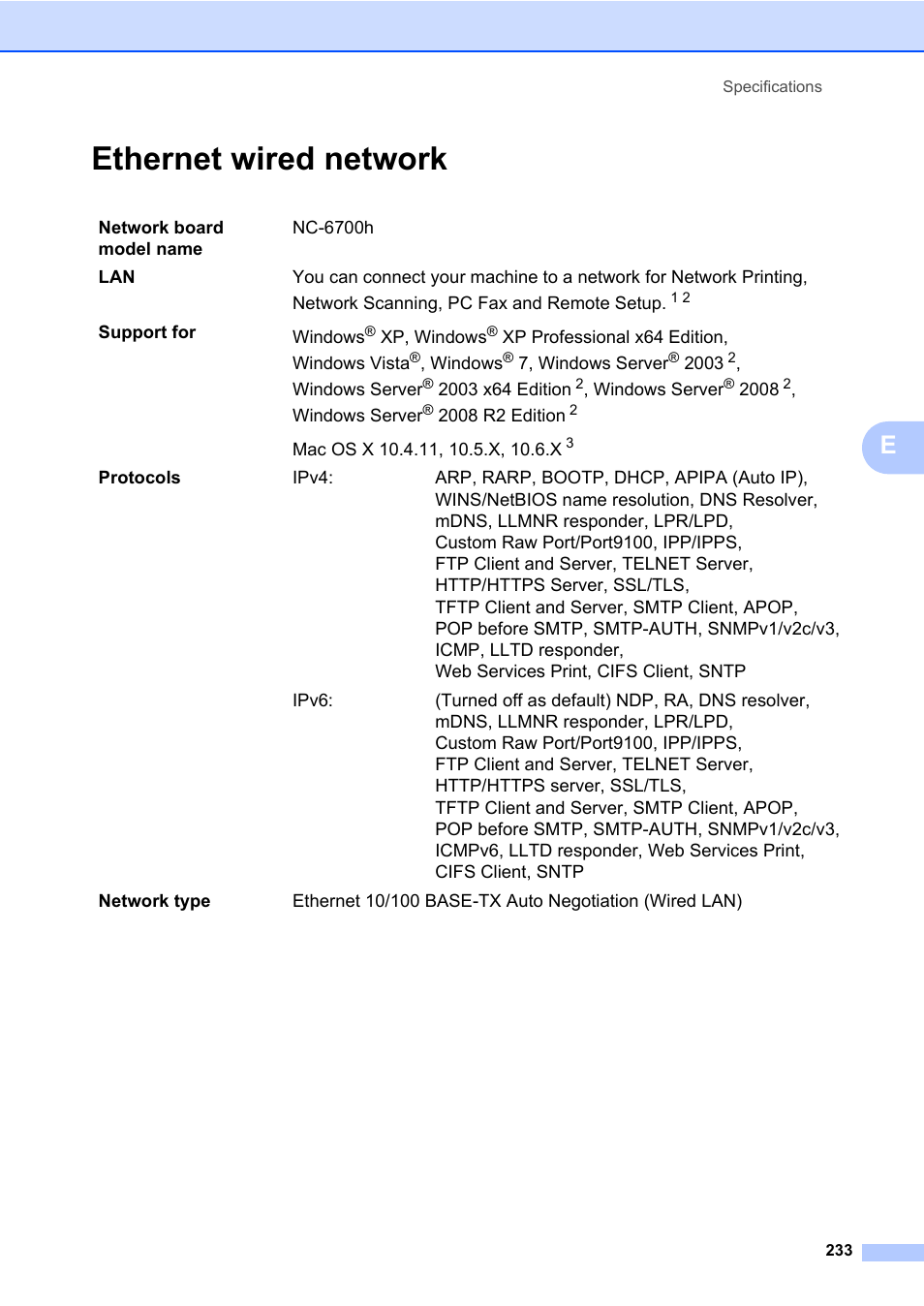 Ethernet wired network | Brother Fax Machine/Multi-Function Center MFC-9125CN User Manual | Page 249 / 267