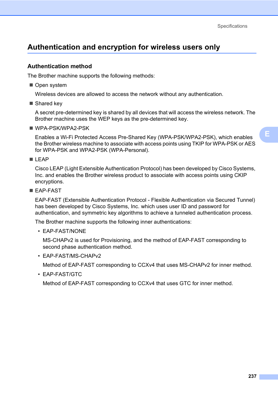 Authentication method | Brother Fax Machine/Multi-Function Center MFC-9125CN User Manual | Page 253 / 267