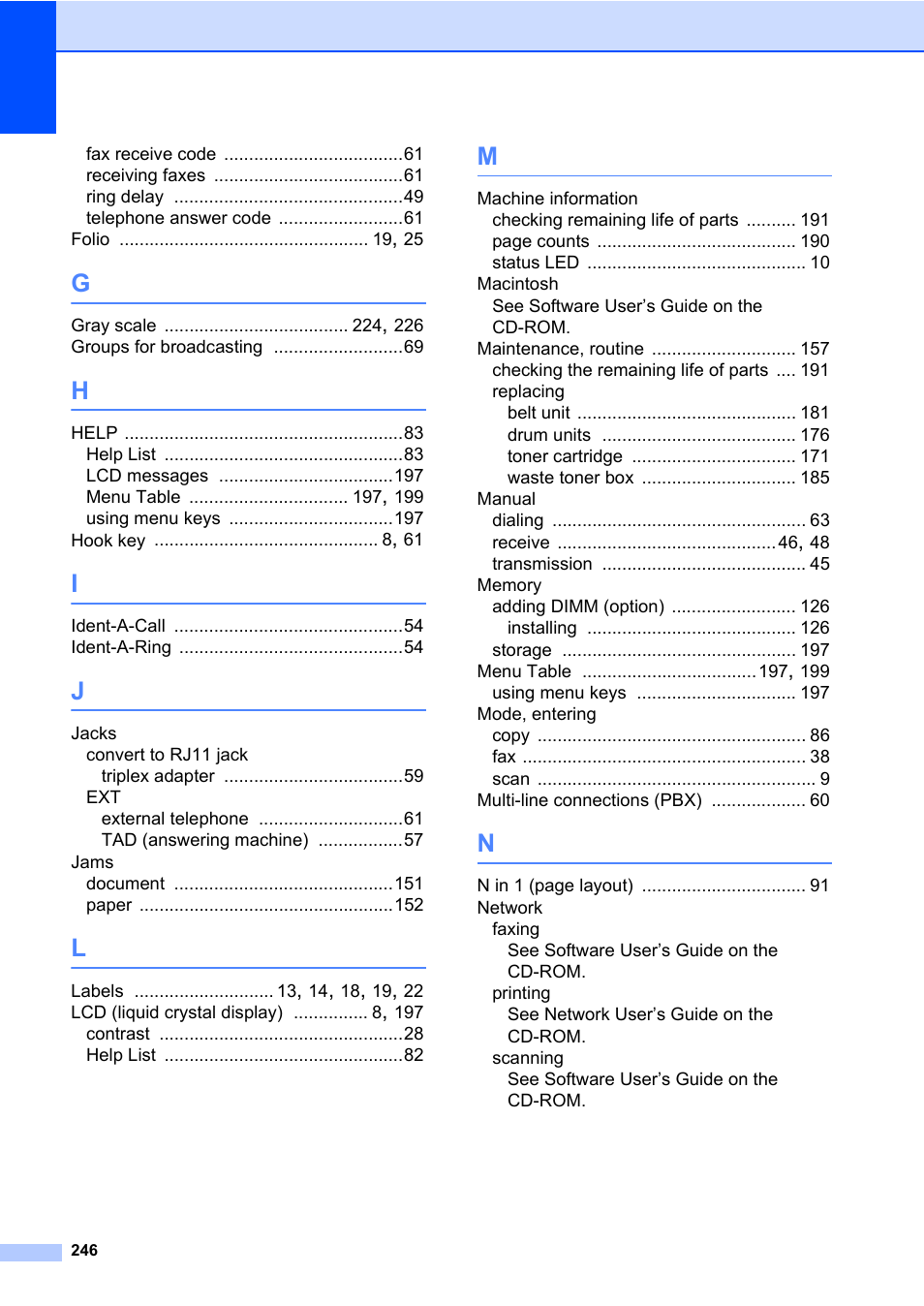 Brother Fax Machine/Multi-Function Center MFC-9125CN User Manual | Page 262 / 267