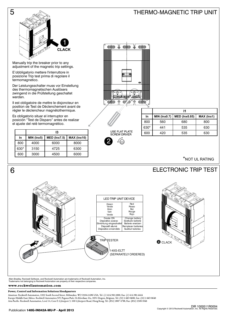Thermo-magnetic trip unit, Electronic trip test | Rockwell Automation 140G-Mx_MG-Mx M-Frame Installation Instructions User Manual | Page 3 / 3