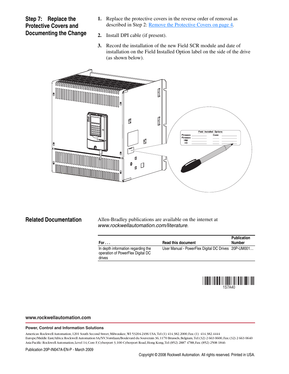 Related documentation, Pub. no. - date | Rockwell Automation 20P PowerFlex DC Drive - Frame C Field SCR Module User Manual | Page 10 / 10