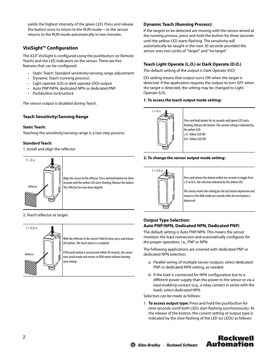 Visisight™ configuration | Rockwell Automation 42JT VisiSight Photoelectric Clear Object Sensors User Manual | Page 2 / 4