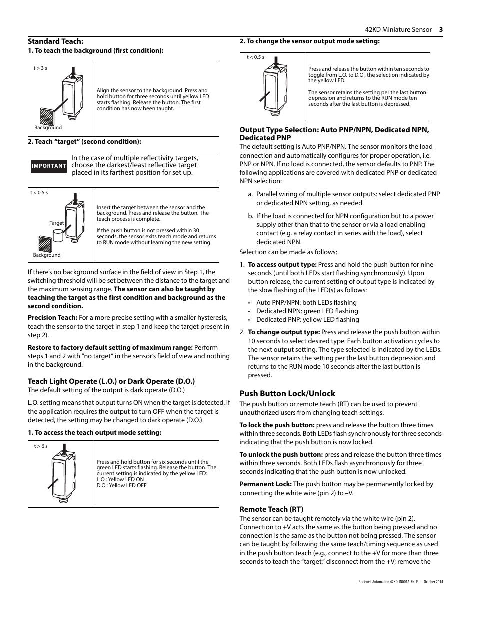 Push button lock/unlock | Rockwell Automation 42KD Miniature Sensor Installation Instructions User Manual | Page 3 / 4