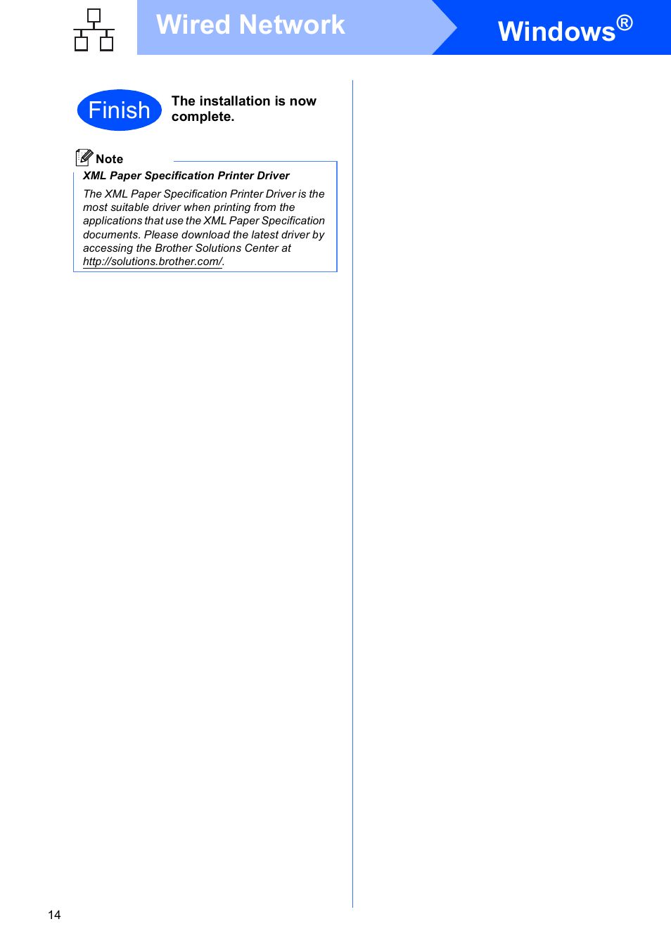 Windows, Wired network, Finish | Brother HL-3040CN User Manual | Page 14 / 24